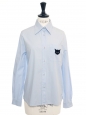 Long sleeves light blue cotton shirt with black cat patch Retail price $895 Size 38