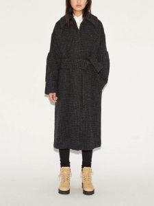 Manteau BETTINA long en laine à carreaux gris et noir Prix boutique 1100€ Taille 34 à 38