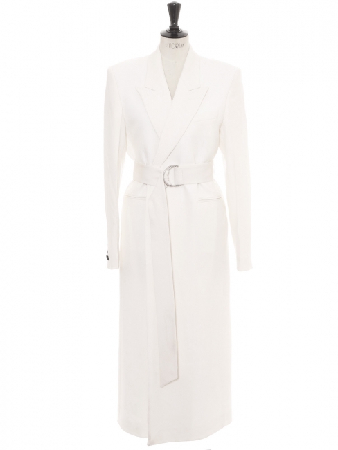 Manteau long croisé en twill de laine blanc Prix boutique 1000€ Taille 34