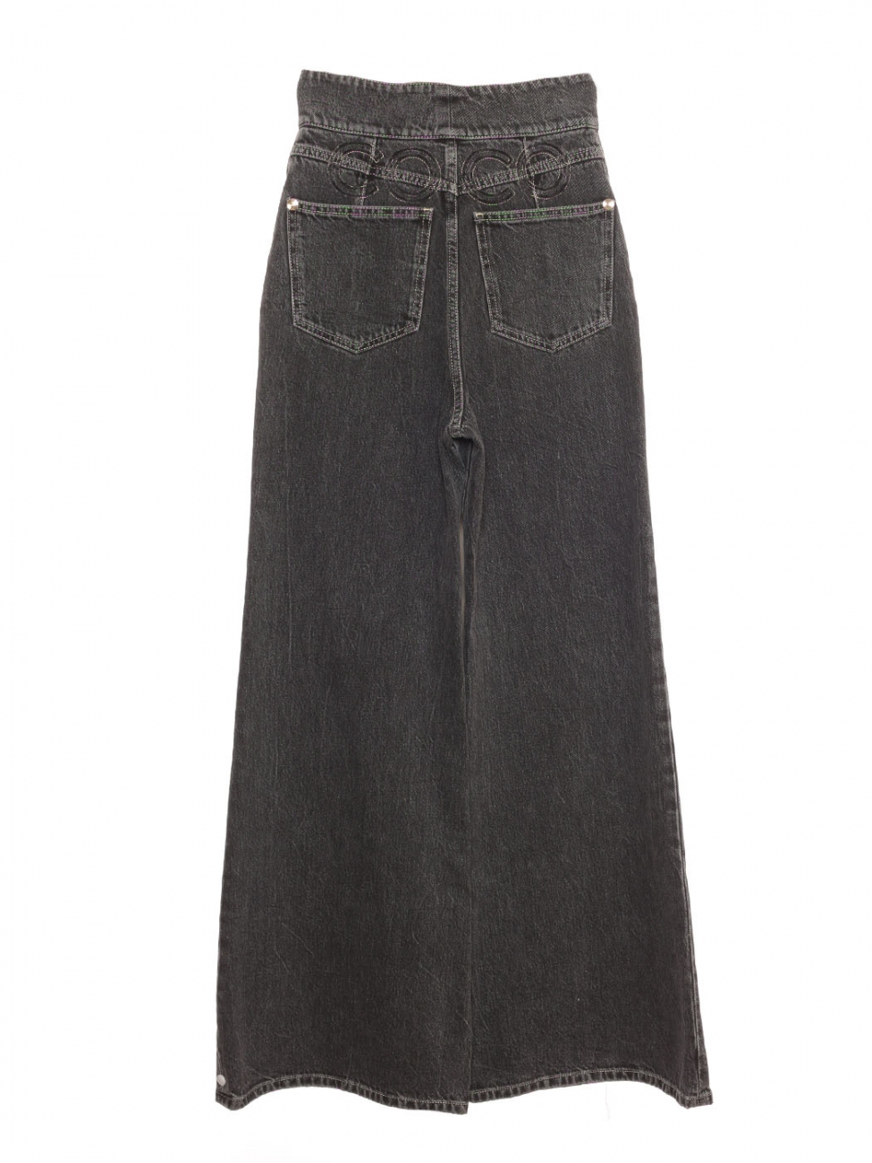 Boutique CHANEL COCO High waist wide leg grey denim jeans with CC silver  buttons Retail price €1800 Size XXS