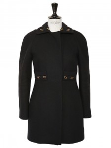 Gold chain embellished black wool coat Retail price 2000€ Size 34