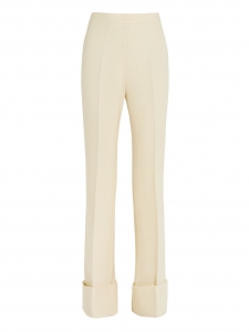 Pantalon DAKOTA taille haute évasé en crêpe de laine blanc crème Prix boutique $910 Taille 36/38