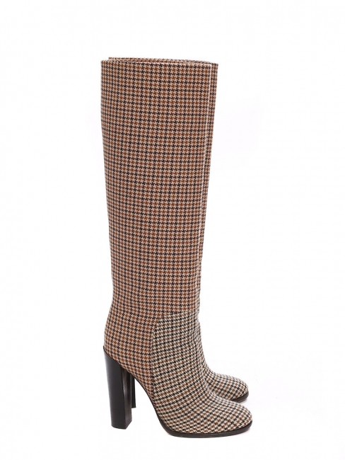 Brown houndstooth knee-high heeled boots Retail price $1200 Size 37.5