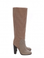 Brown houndstooth knee-high heeled boots NEW Retail price $1200 Size 37.5
