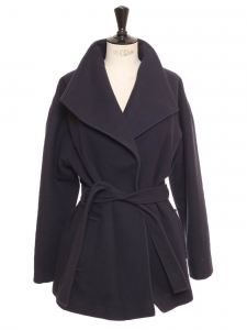 Navy blue wool belted short coat Retail price Size S