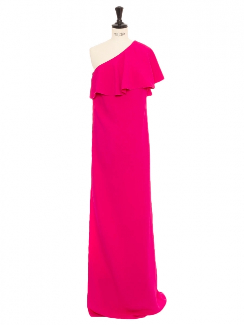 Fuschia pink draped Grecian one shoulder cocktail maxi dress Retail price €1550 Size 38