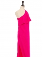 Fuschia pink draped Grecian one shoulder cocktail maxi dress Retail price €1550 Size 38