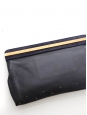 Midnight blue leather evening clutch with gold studs Retail price €950