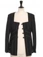 Black thin wool and white stripes cinched blazer jacket Retail price €1700 Size 38