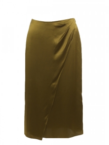 High waist olive green silk midi skirt Retail price €310 Size 36/38