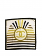 Yellow, bronze, white and black stripes printed silk square scarf Retail price €450