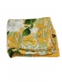 White camellia flowers printed yellow and green linen square scarf Retail price €450