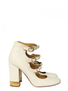 Multi-strap with gold buckles distressed cream leather pumps Retail price €600 Size 38
