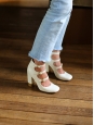 Multi-strap with gold buckles distressed cream leather pumps Retail price €600 Size 38
