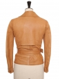 Camel brown leather biker jacket Retail price €3500 Size 36