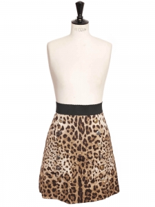 Jupe taille haute en damassé léopard beige marron noir et boutons Prix boutique $1245 Taille 38