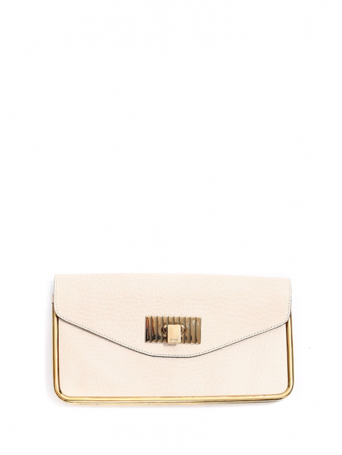 SALLY Cream grained leather clutch bag with gold brass lock Retail price €850