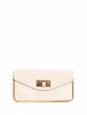 SALLY Cream grained leather clutch bag with gold brass lock Retail price €850