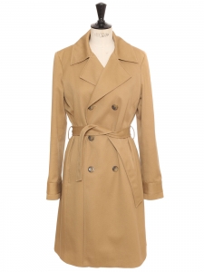 Camel beige ribbed cotton double-breasted trench coat Retail price €540 Size 38