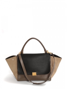 Medium size TRAPEZE bag in black, grey and beige leather with strap Retail price €2200