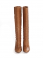 Bottes hautes à talon bois en cuir marron camel Prix boutique 1000€ Taille 36