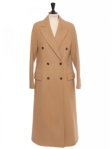 NEW ARLON camel beige wool and cashmere double breasted maxi coat Retail price €1300 Size 38/40