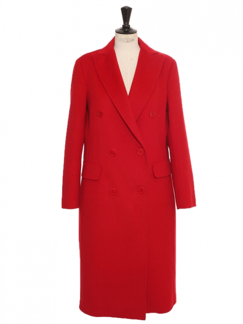 Manteau droit long en laine rouge rubis Prix boutique 650€ Taille 38/40