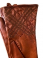 Cognac brown leather and silk lining long gloves Retail price €430 Size 7