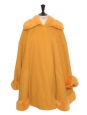 Yellow orange luxury wool and fur belted coat Retail price €6000 Size 40