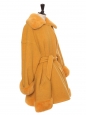 Yellow orange luxury wool and fur belted coat Retail price €6000 Size 40