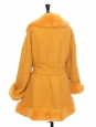 Yellow orange luxury wool and fur belted coat Retail price €6000 Size 40