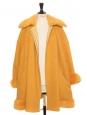 Yellow orange luxury wool and fur belted coat Retail price €6000 Size 40