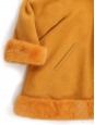 Yellow orange luxury wool and fur belted coat Retail price €6000 Size 40