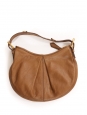Camel brown grained leather shoulder bag with plaid lining