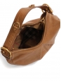 Camel brown grained leather shoulder bag with plaid lining