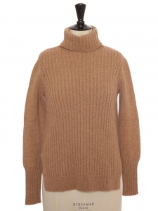Hazelnut brown ribbed merinos wool turtleneck sweater Retail price €500 Size S