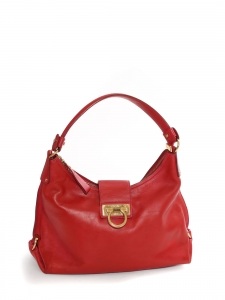 TRIFOLIO cherry red leather and gold lock shoulder bag Retail price €1550