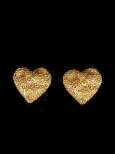 Boucles d'oreilles clip doré à l'or fin en coeurs dentelle