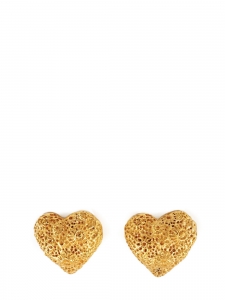 Gold-plated lace brass heart-shaped clip earrings