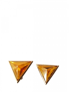 Gold-plated triangle shape clip earrings with yellow amber heart