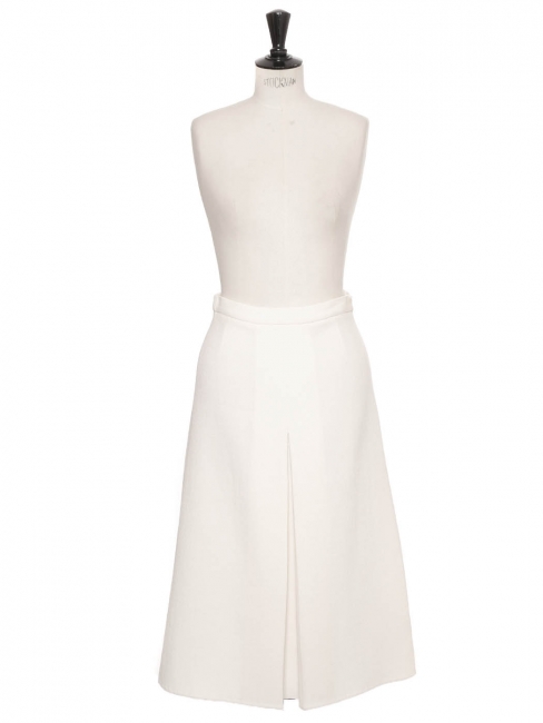 High waist white wool crêpe A-line midi skirt Retail price €400 Size 36