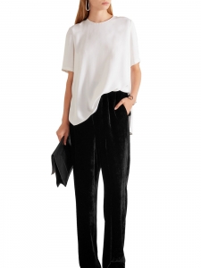 Pantalon CAMILLA taille haute très long en velours noir Prix boutique $770 Size XS