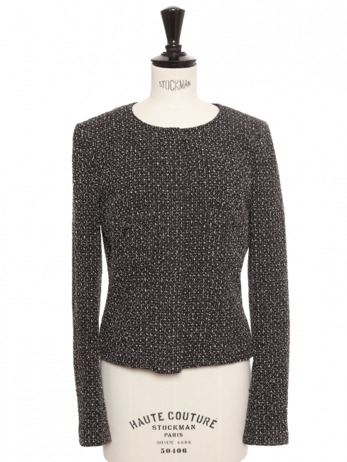 Black and white alpaca wool tweed jacket with jewelry silver buttons Retail price €4500 Size 36/38