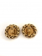 Chain and wheat embellished gold-tone brass round clip earrings Retail price €1000