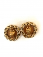 Chain and wheat embellished gold-tone brass round clip earrings Retail price €1000