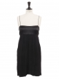 Black satin and silk mini dress with thin straps Retail price €800 Size 36