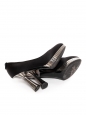 Black satin round toe pumps with silver heel and CC signature Retail price €1300 Size 37