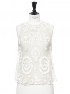 White cotton embroidered sleeveless top Retail price €600 Size 36