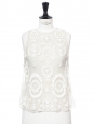 White silk organza embroidered with daisy flowers sleeveless top Retail price €1600 Size XS