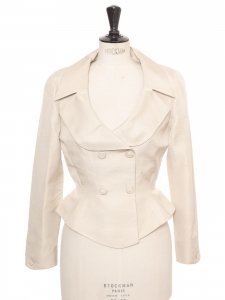 Beige silk suit with skirt and blazer jacket Size XXS